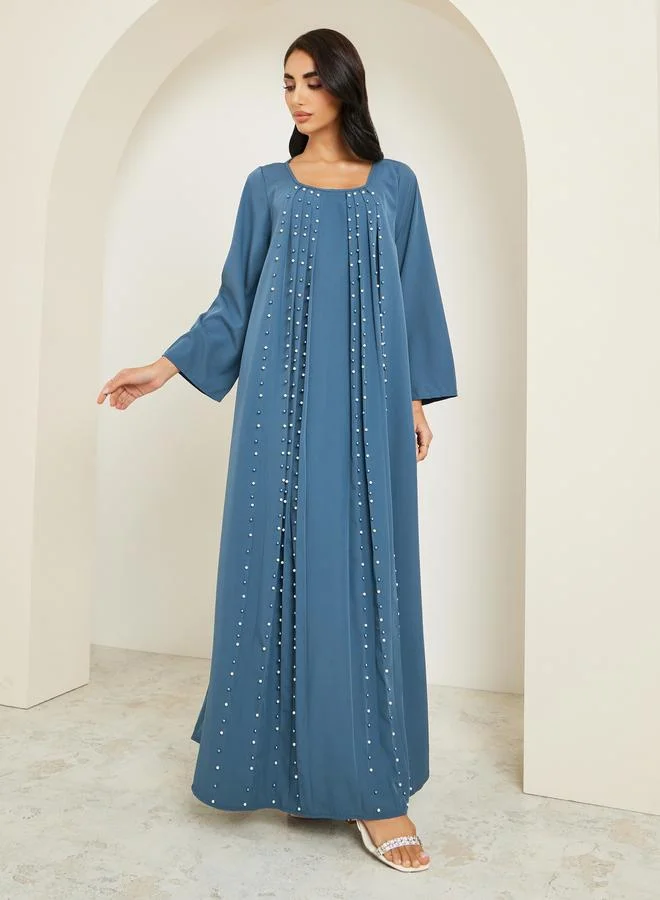 Amirah Women Teal Pearl Embellished Jalabiya